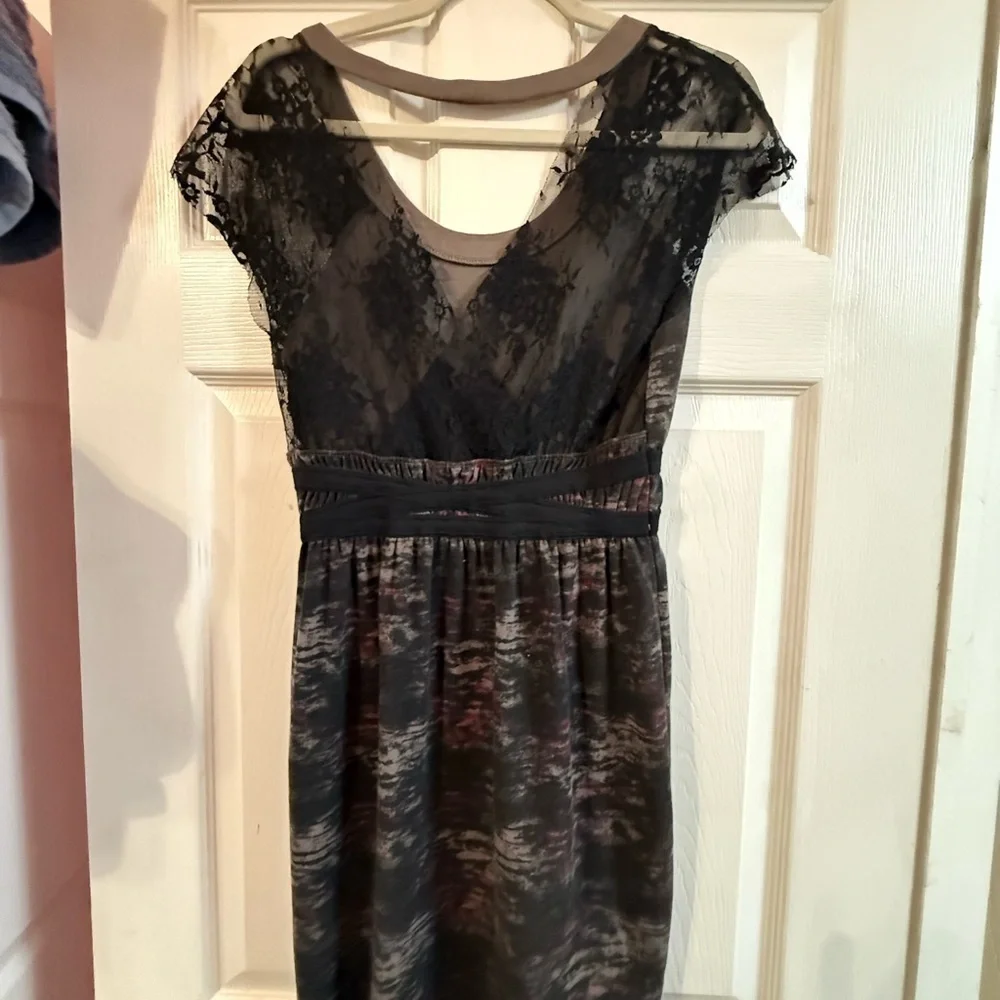 Free People Elegant Black and Gray Lace Mini Dress